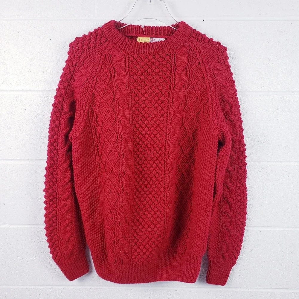 Vintage Tally-Ho Sweater Red Cable Knit Wool Pullover Womens Size Medium